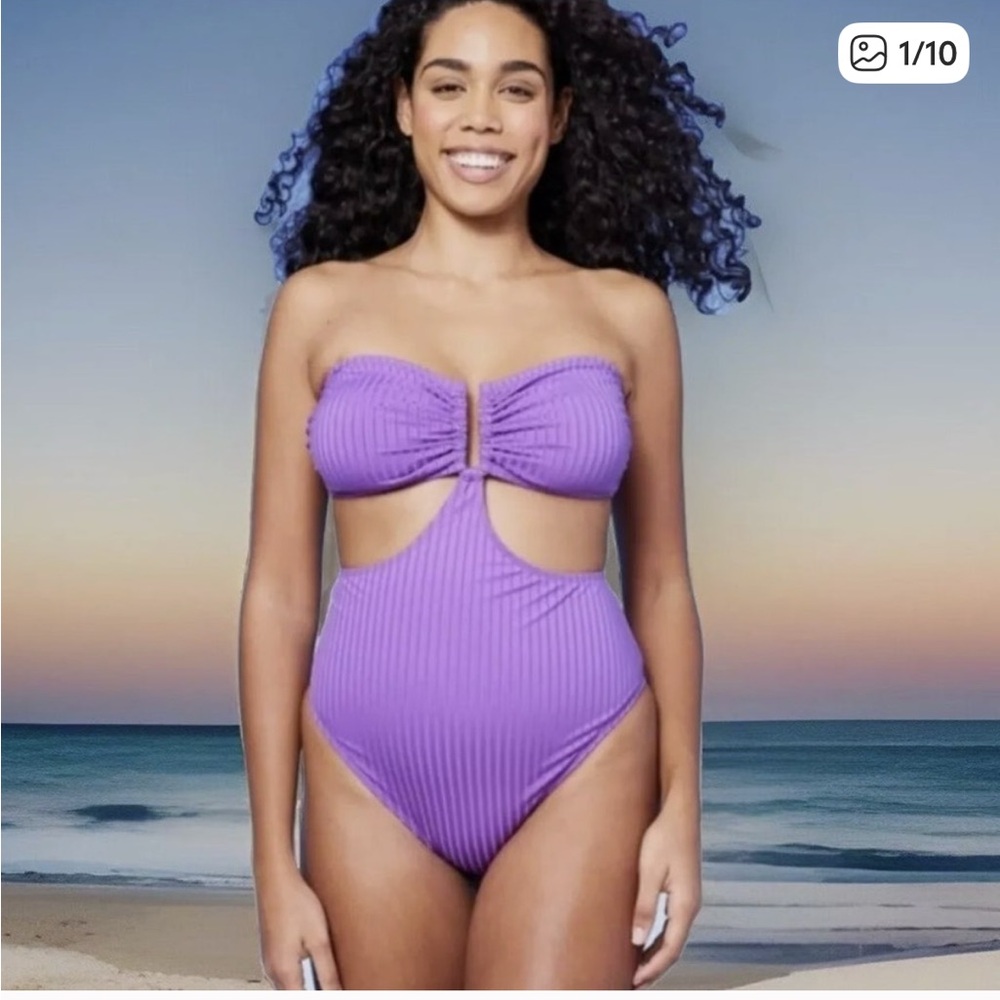 Shade & Shore Purple Cut Out Monokini with straps adjustable size 12 resort wear